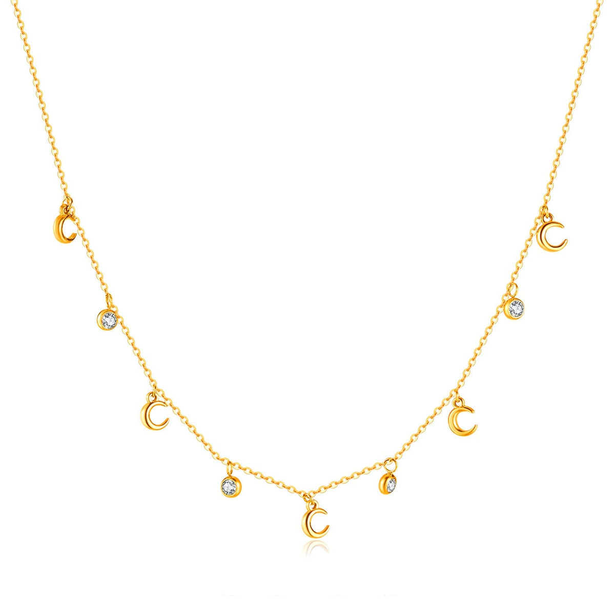 Crescent Moon Necklace – Zircon, 18K Gold Plated Brass