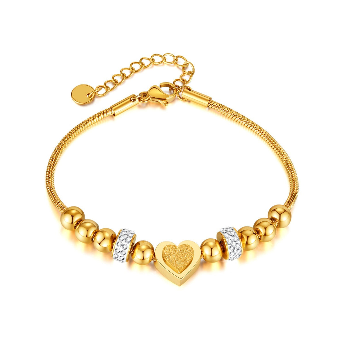 Gold-Tone Heart Chain Bracelet with Crystal Accents