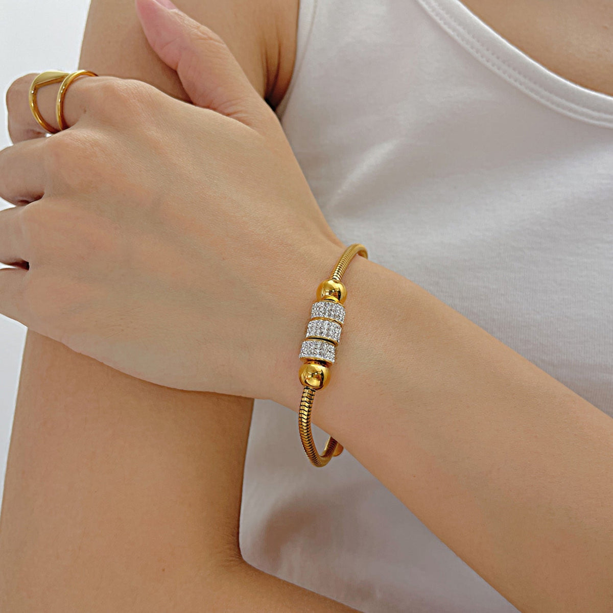Gold-Tone Alloy Bracelet with Crystal Accents
