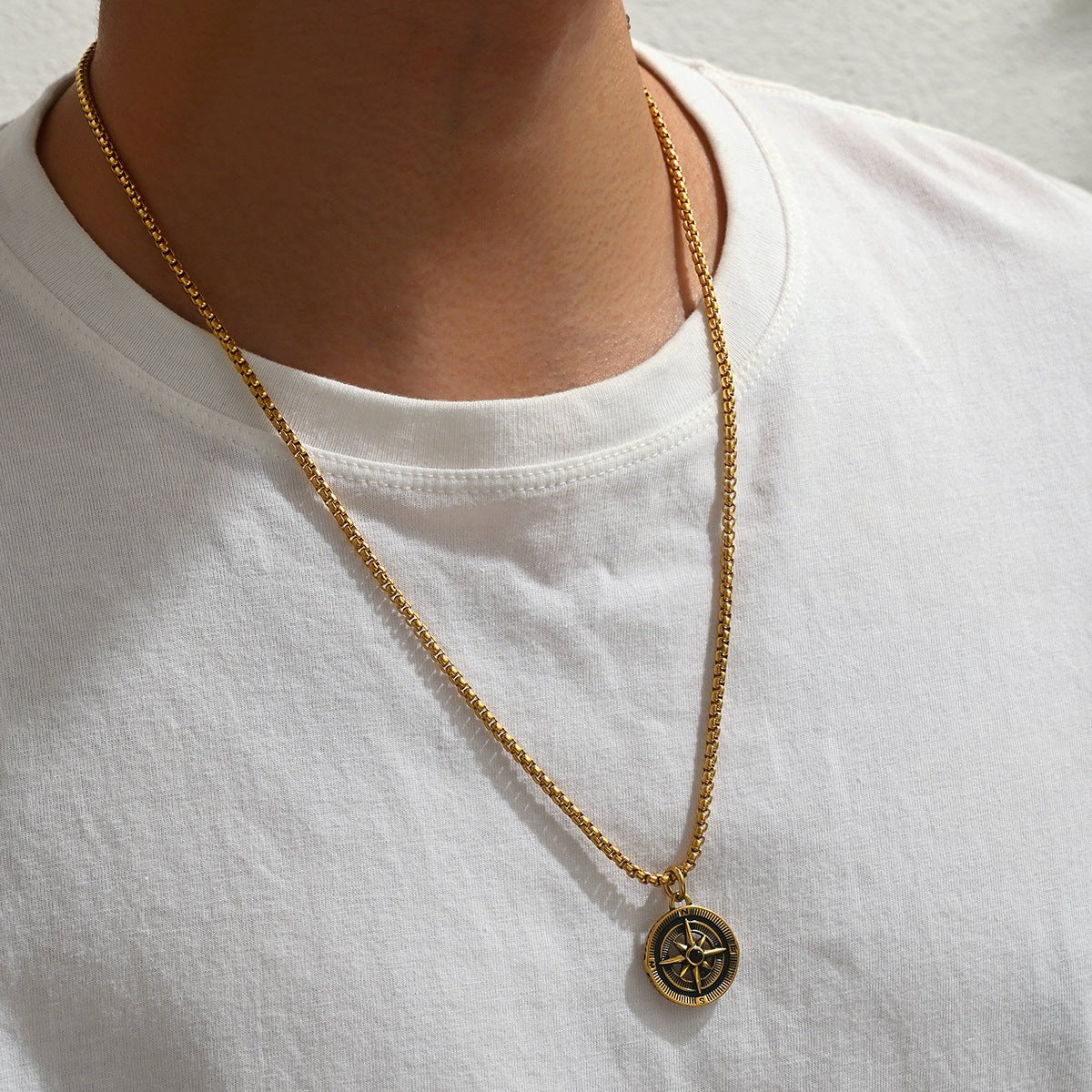 Compass Design Necklace with Engraved Dial